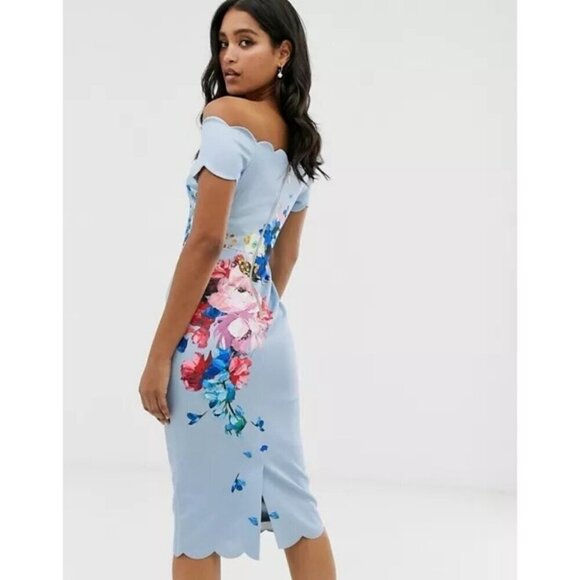 💕TED BAKER💕 Hailly Bardot Dress ~ Raspberry Ripple Print TB Size 4 = US 10 NWT - Picture 3 of 16